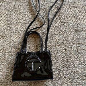 Telfar Small Black Patent Leather Shopping Bag